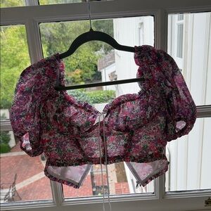 For Love And Lemons Pink Floral Crop Blouse
